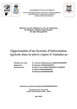 Opportunités D'un Système D'information Agricole Dans La Micro Région D'ambalavao