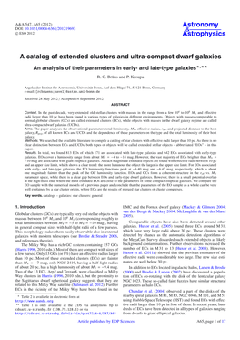 A Catalog of Extended Clusters and Ultra-Compact Dwarf Galaxies an Analysis of Their Parameters in Early- and Late-Type Galaxies�,�� R