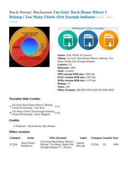 Buck Owens' Buckaroos I'm Goin' Back Home Where I Belong / Too Many Chiefs (Not Enough Indians) Mp3, Flac, Wma
