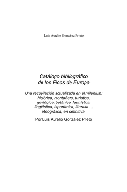 Catálogo Bibliográfico De Los Picos De Europa