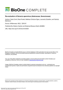Re-Evaluation of Senecio Apenninus (Asteraceae, Senecioneae)
