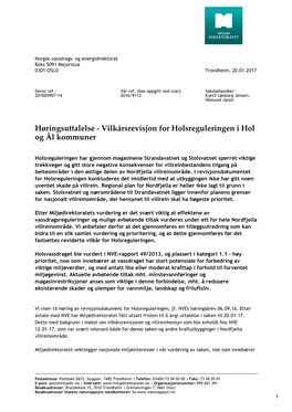 Vilkårsrevisjon for Holsreguleringen I Hol Og Ål Kommuner