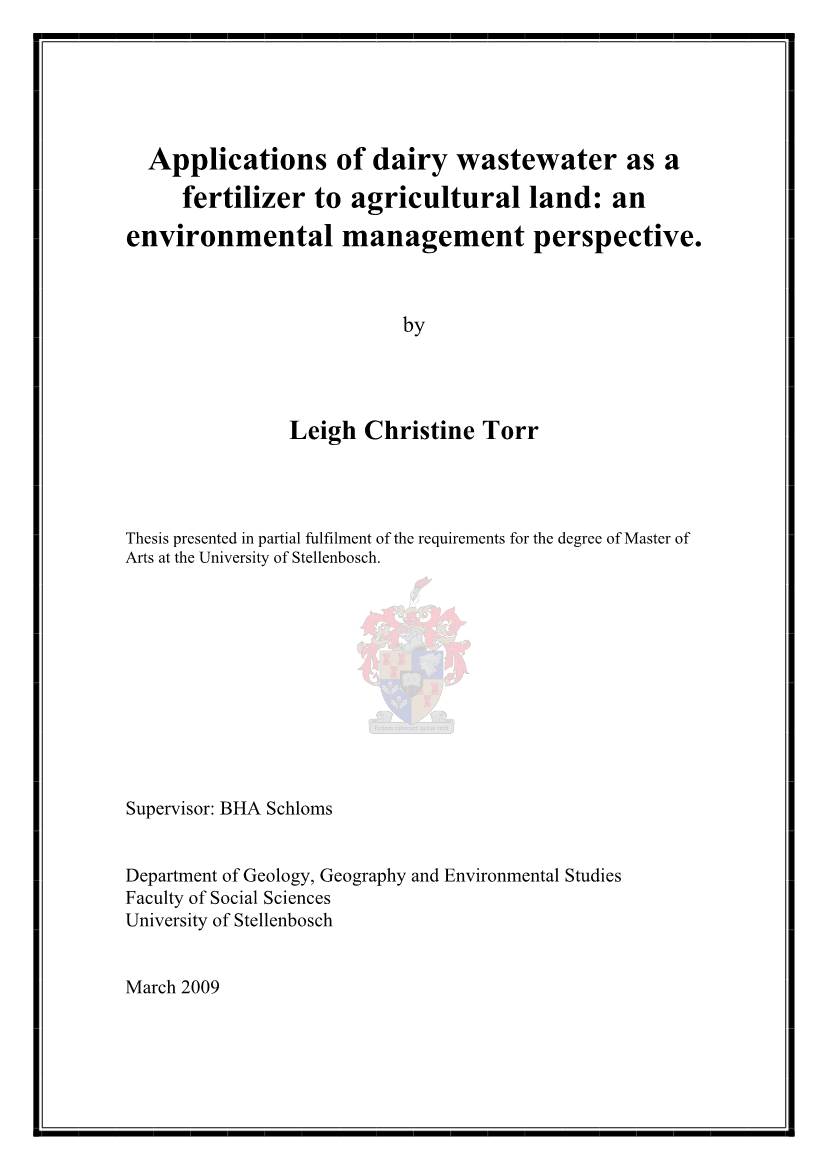 Applications of Dairy Wastewater As a Fertilizer to Agricultural Land: an Environmental Management Perspective