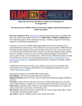 Geeks out Announces the Return of Flame Con to Brooklyn, NY for August 2016