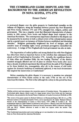 The Cumberland Glebe Dispute and the Background to the American Revolution in Nova Scotia, 1771-1774