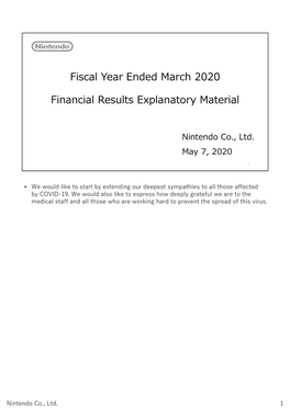 Fiscal Year Ended March 2020 – Financial Results Explanatory