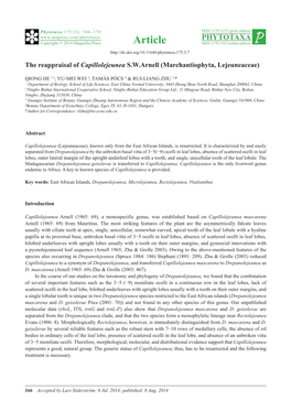 The Reappraisal of Capillolejeunea S.W.Arnell (Marchantiophyta, Lejeuneaceae)