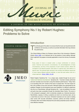 Editing Symphony No.1 by Robert Hughes: Problems to Solve