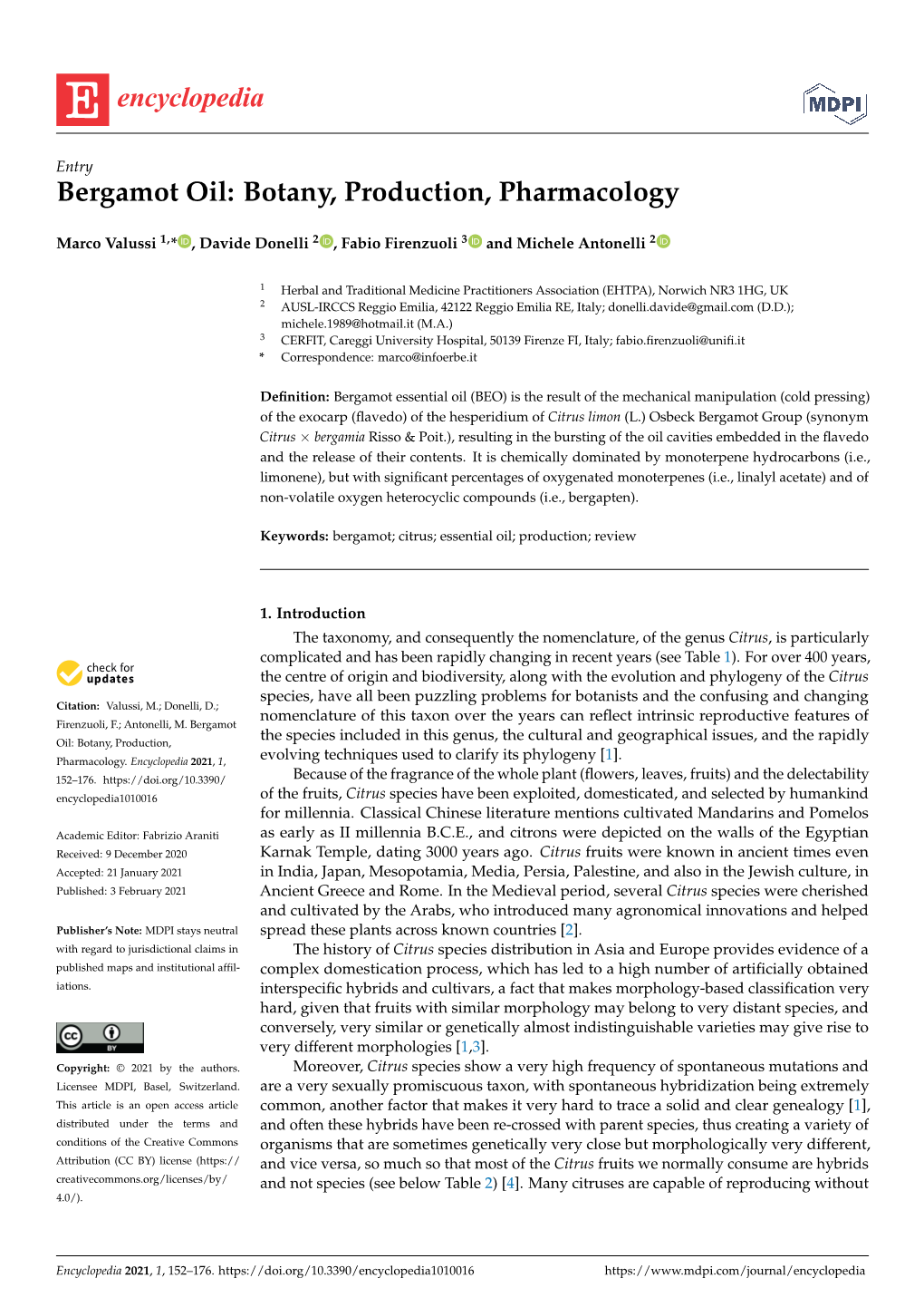 Bergamot Oil: Botany, Production, Pharmacology