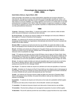 Chronologie Des Massacres En Algérie (1994 - 2004)
