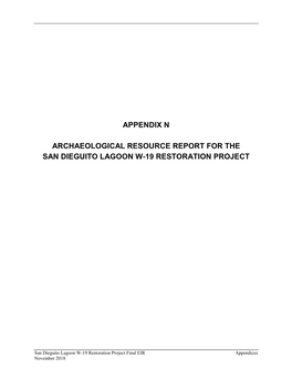 Appendix N Archaeological Resource Report for the San Dieguito Lagoon W