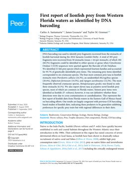 First Report of Lionfish Prey from Western Florida Waters As Identified by DNA Barcoding