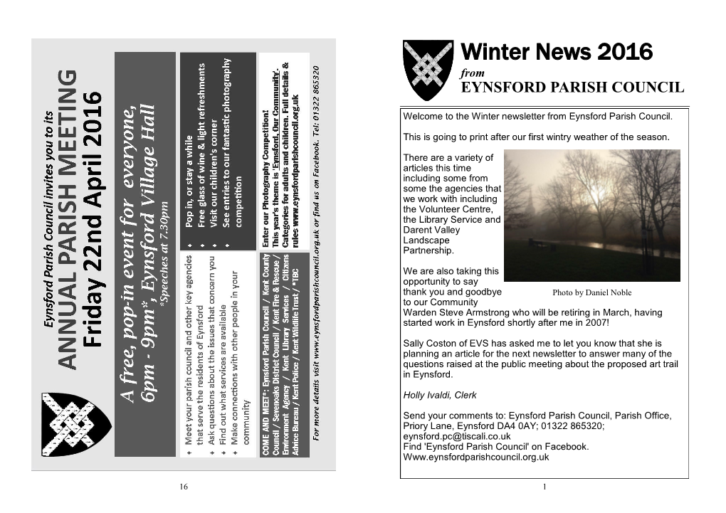 Winter News 2016 from EYNSFORD PARISH COUNCIL