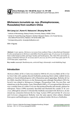 Michenera Incrustata Sp. Nov. (Peniophoraceae, Russulales) from Southern China