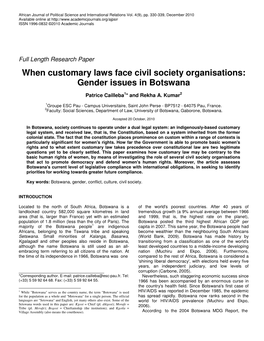 When Customary Laws Face Civil Society Organisations: Gender Issues in Botswana