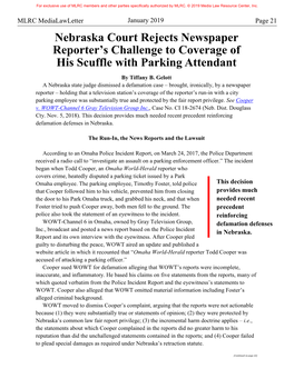 Nebraska Court Rejects Newspaper Reporter's Challenge to Coverage