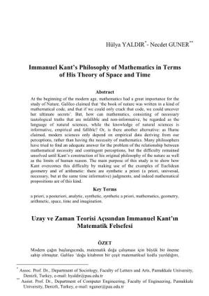 Immanuel Kant's Philosophy of Mathematics in Terms of His Theory