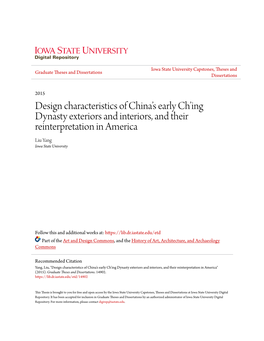 Design Characteristics of China's Early Ch'ing Dynasty Exteriors And