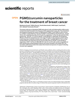 PGMD/Curcumin Nanoparticles for the Treatment of Breast Cancer Mankamna Kumari1, Nikita Sharma1, Romila Manchanda2, Nidhi Gupta3, Asad Syed4, Ali H