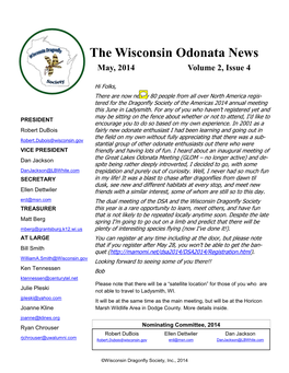 The Wisconsin Odonata News May, 2014 Volume 2, Issue 4