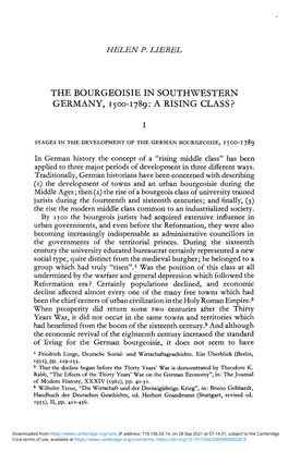 The Bourgeoisie in Southwestern Germany, 1500–1789