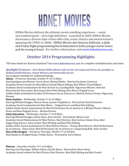 Hdnet Movies October 2014 Program Highlights