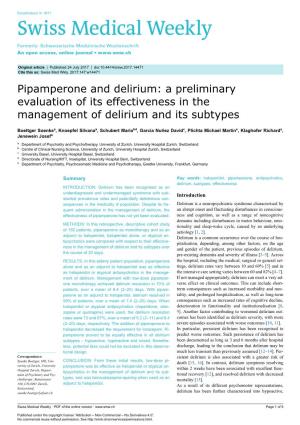 Pipamperone and Delirium: a Preliminary Evaluation of Its Effectiveness in the Management of Delirium and Its Subtypes