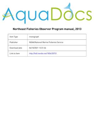 Northeast Fisheries Observer Program Manual, 2013