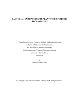 Bacterial Endophytes of Plants Used for Soil Reclamation