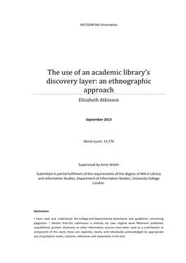The Use of an Academic Library's Discovery Layer