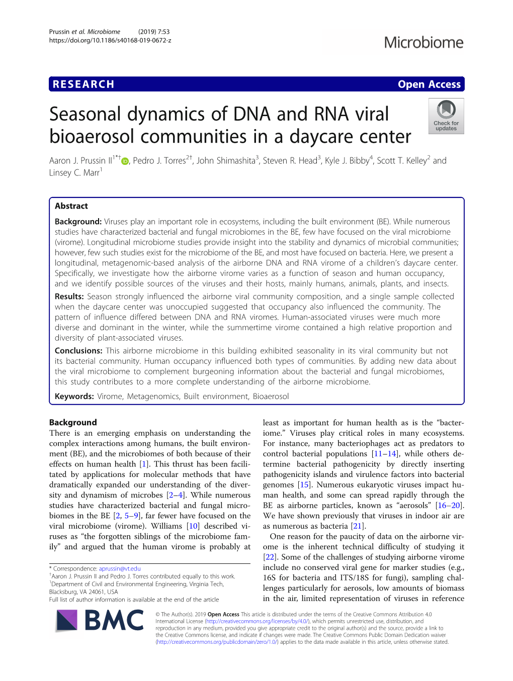 Seasonal Dynamics of DNA and RNA Viral Bioaerosol Communities in a Daycare Center Aaron J