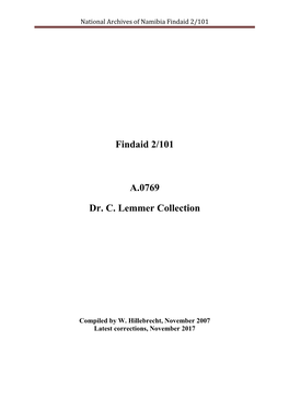 Findaid 2/101 A.0769 Dr. C. Lemmer Collection