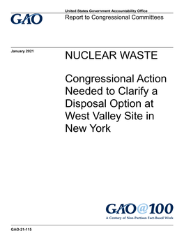 Nuclear Waste: Congressional Action Needed to Clarify a Disposal Option
