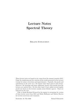 Lecture Notes Spectral Theory