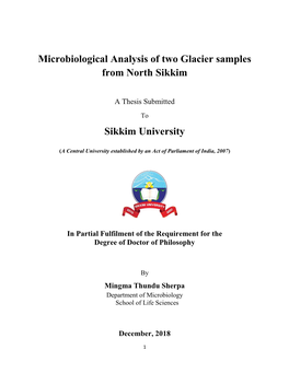 Microbiological Analysis of Two Glacier Samples from North Sikkim Sikkim