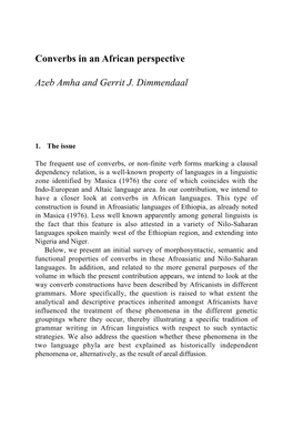 Converbs in an African Perspective Azeb Amha and Gerrit J. Dimmendaal