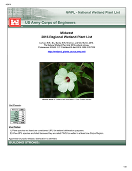 Midwest 2016 Regional Wetland Plant List