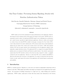 One-Time Cookies: Preventing Session Hijacking Attacks With