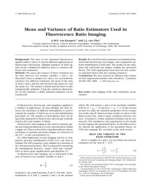 Mean and Variance of Ratio Estimators Used in Fluorescence Ratio Imaging