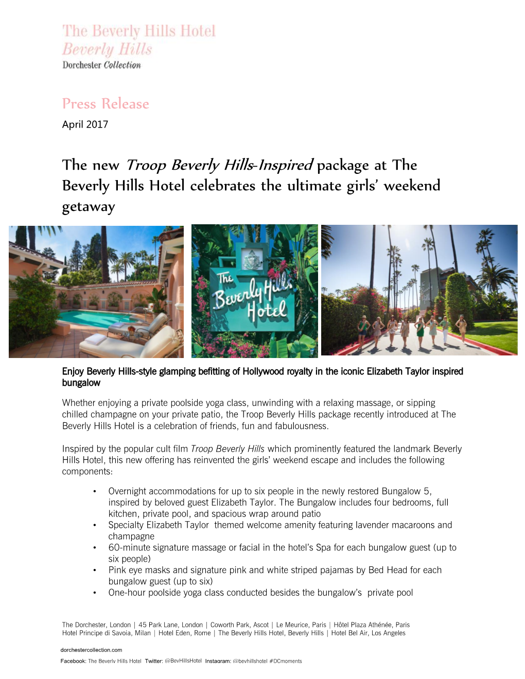 The New Troop Beverly Hills-Inspired Package at the Beverly Hills Hotel Celebrates the Ultimate Girls’ Weekend Getaway