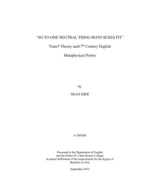 Trans* Theory And17th Century English