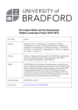 Durrington Walls and the Stonehenge Hidden Landscape Project 2010-2016