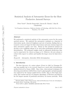 Statistical Analysis of Astrometric Errors for the Most Productive Asteroid Surveys