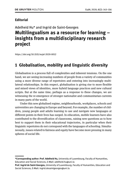 Multilingualism As a Resource for Learning – Insights from a Multidisciplinary Research Project