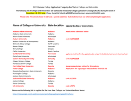 Name of College Or University State Location Special Codes Or Instructions