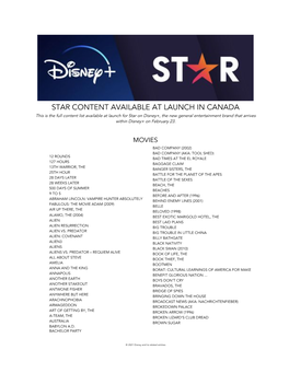 Star Content Available at Launch in Canada