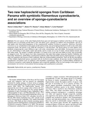Two New Haplosclerid Sponges from Caribbean Panama with Symbiotic Filamentous Cyanobacteria, and an Overview of Sponge-Cyanobacteria Associations