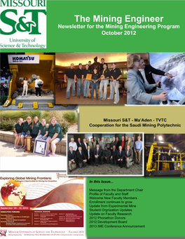 Newsletter for the Mining Engineering Program October 2012