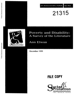 Poverty and Disability: a Survey of the Literature Public Disclosure Authorized Ann Elwan