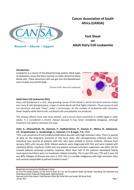 Cancer Association of South Africa (CANSA) Fact Sheet on Adult Hairy Cell Leukaemia